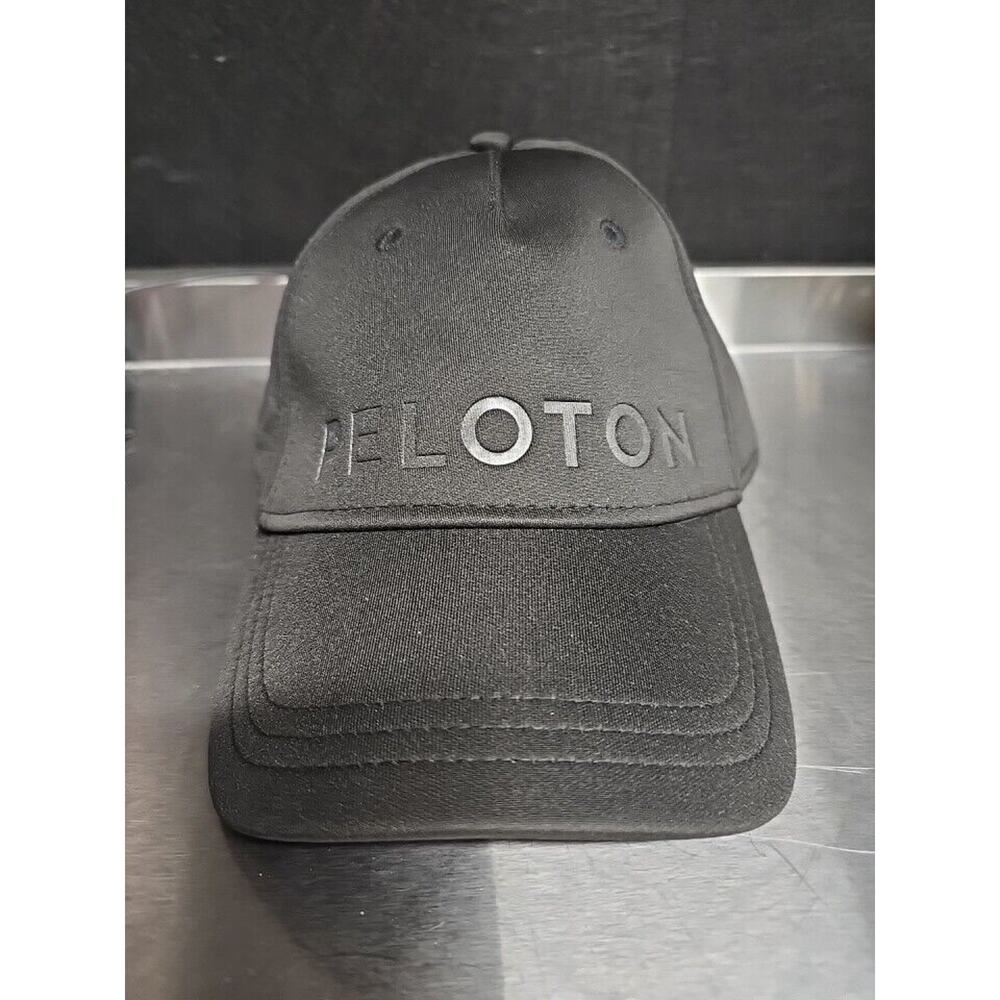 Peloton Hat Black OS Baseball Cap Polyester Red Strap Workout Gym Active Bike